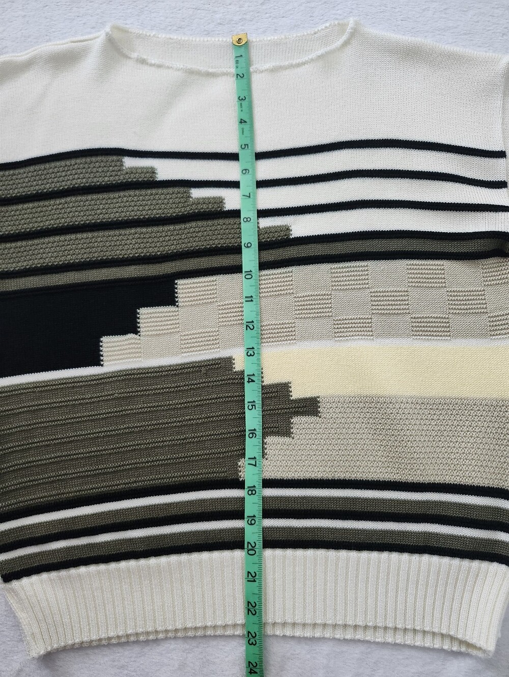 Geometric Block Knit Short Sleeve Top Earth Tone Retro Minimalist Sweater Medium - Picture 6 of 8